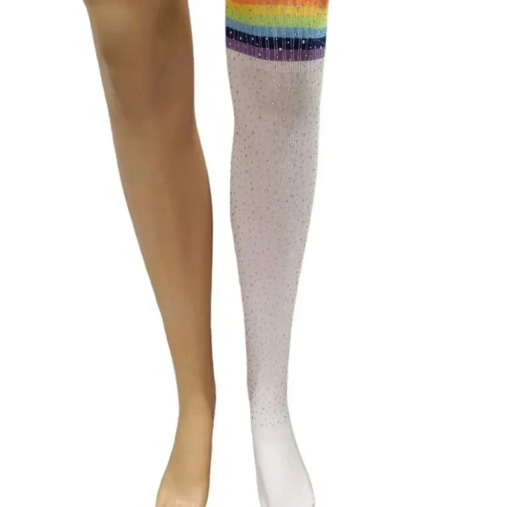 Black Knee High Rainbow Rhinestone Stocking